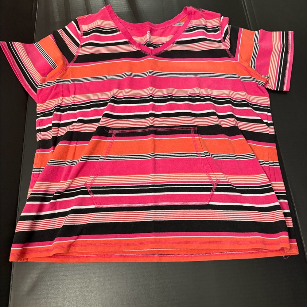 Avenue Pink and Orange Striped Short Sleeve Tee